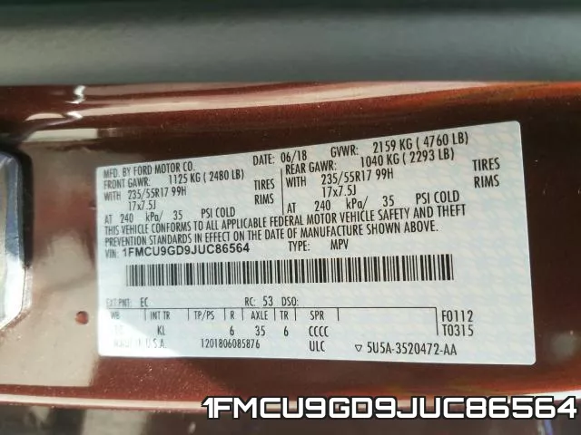 1FMCU9GD9JUC86564 фото 2