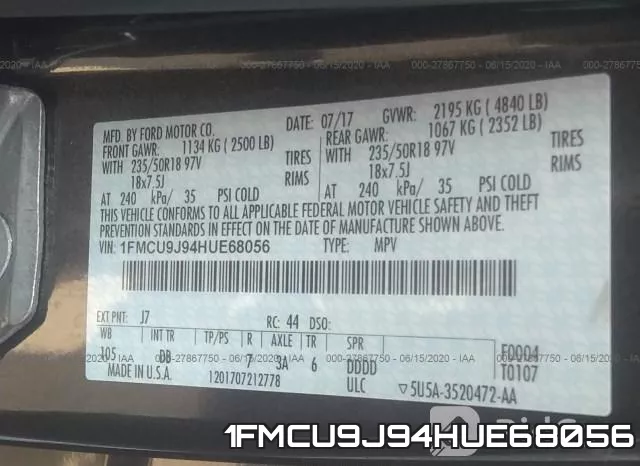 1FMCU9J94HUE68056 фото 9