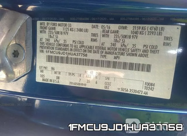1FMCU9JD1HUA37758 фото 10