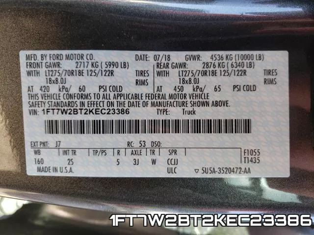 1FT7W2BT2KEC23386 фото 2