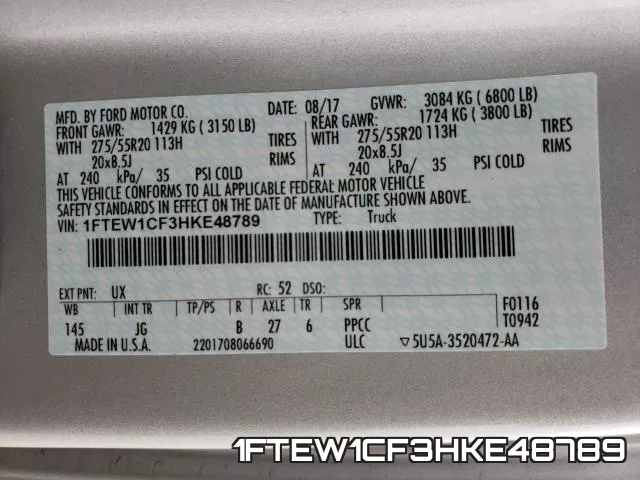 1FTEW1CF3HKE48789 фото 2