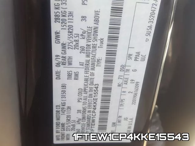 1FTEW1CP4KKE15543 фото 2