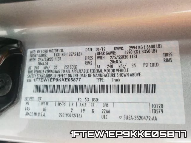 1FTEW1EP9KKE05877 фото 2