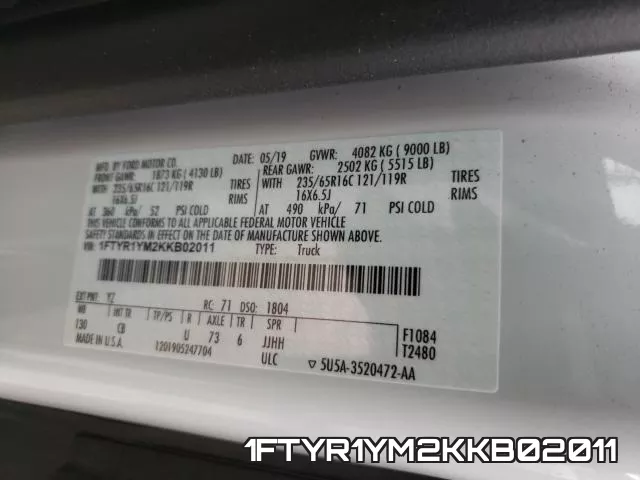 1FTYR1YM2KKB02011 фото 2
