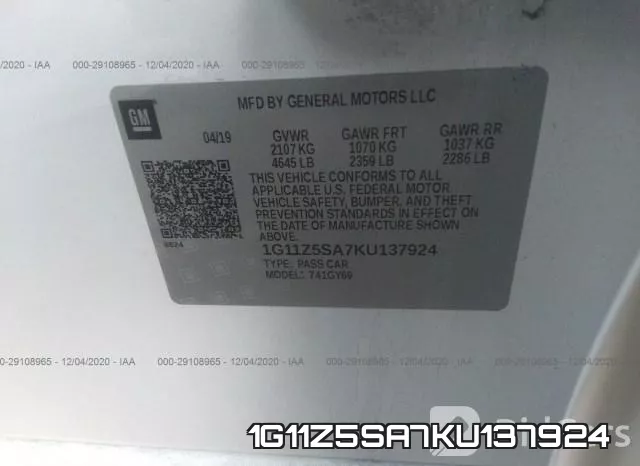 1G11Z5SA7KU137924 фото 10