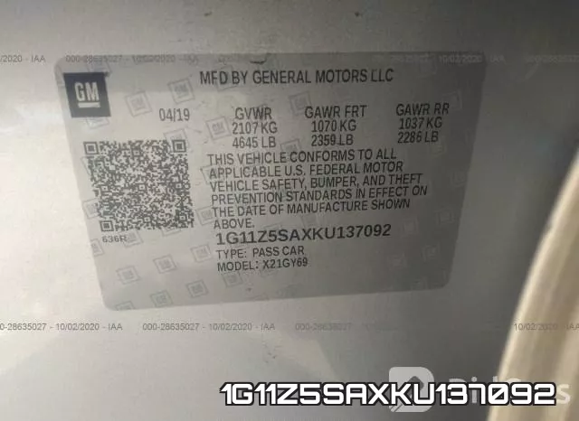 1G11Z5SAXKU137092 фото 10