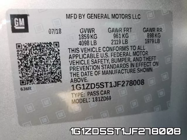 1G1ZD5ST1JF278008 фото 2