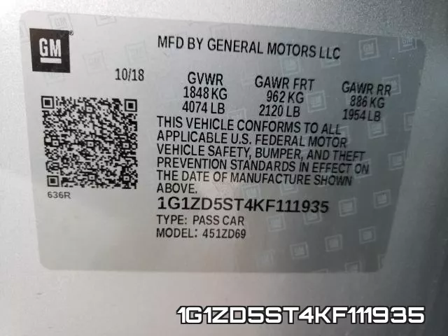 1G1ZD5ST4KF111935 фото 2