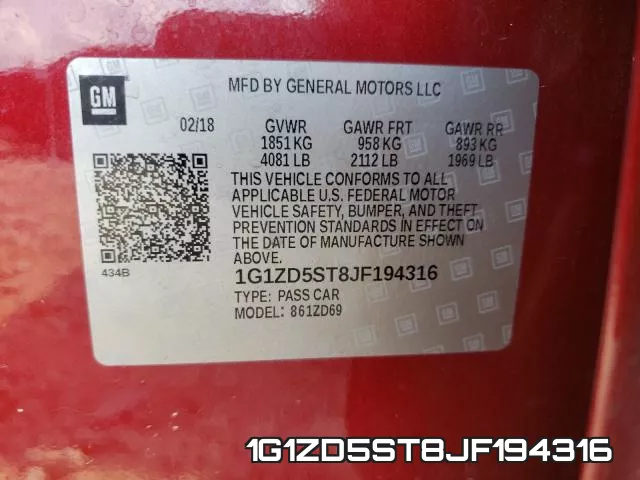 1G1ZD5ST8JF194316 фото 2