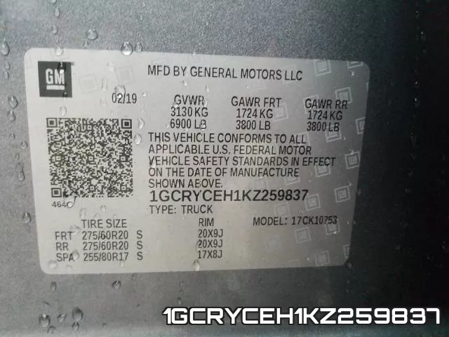 1GCRYCEH1KZ259837 фото 2