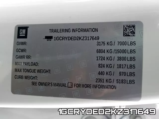 1GCRYDED2KZ317649 фото 2