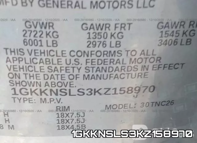 1GKKNSLS3KZ158970 фото 10