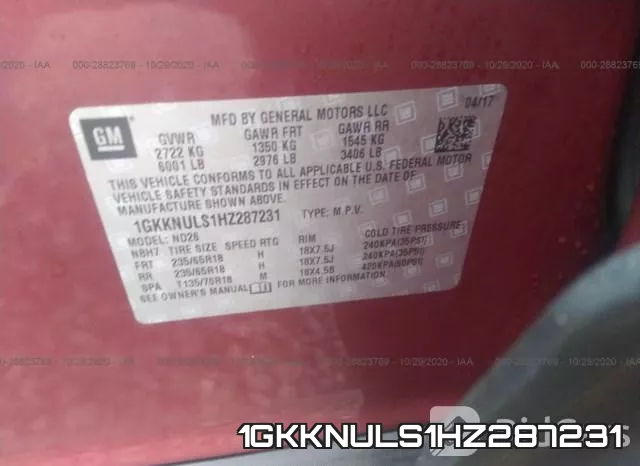 1GKKNULS1HZ287231 фото 10