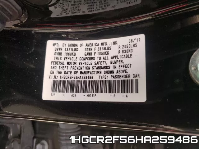 1HGCR2F56HA259486 фото 2