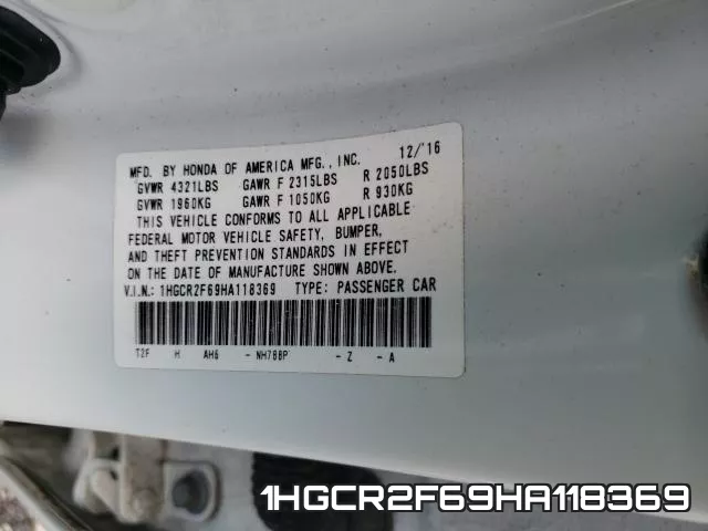 1HGCR2F69HA118369 фото 2