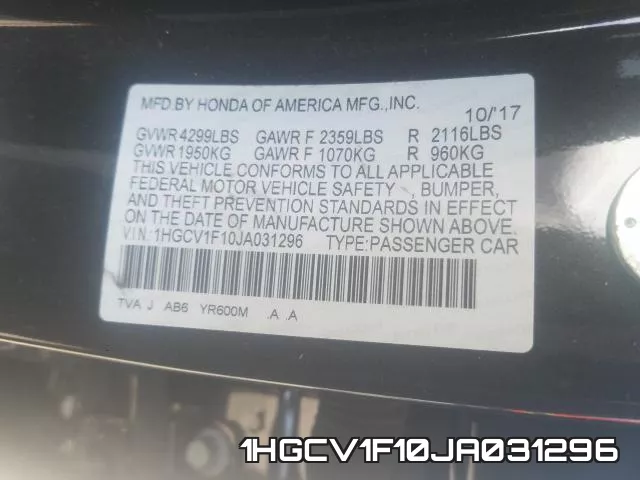 1HGCV1F10JA031296 фото 2