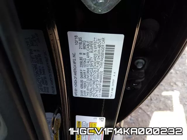 1HGCV1F14KA000232 фото 2