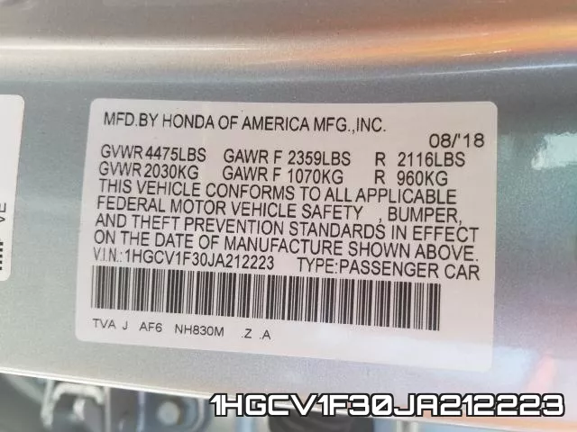 1HGCV1F30JA212223 фото 2