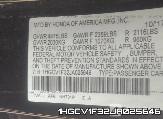 1HGCV1F32JA025646 фото 10