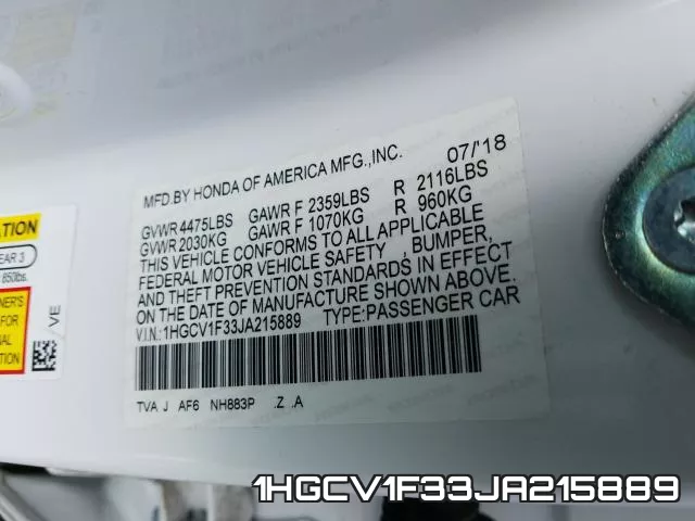 1HGCV1F33JA215889 фото 2