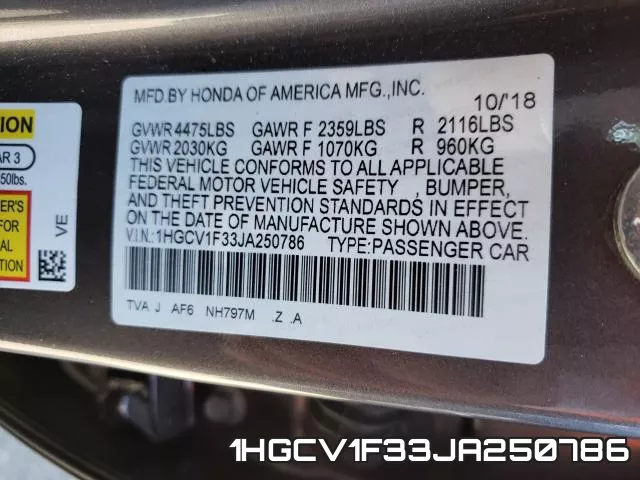 1HGCV1F33JA250786 фото 2