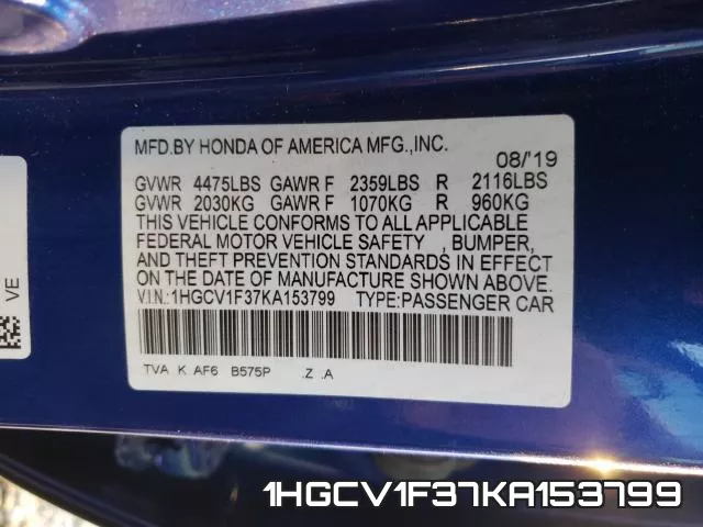 1HGCV1F37KA153799 фото 2