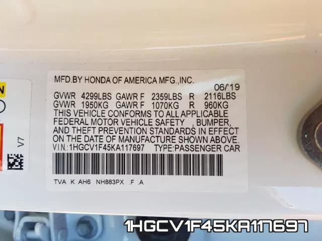 1HGCV1F45KA117697 фото 2