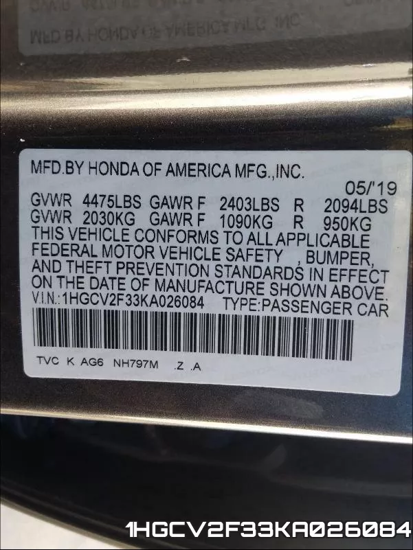 1HGCV2F33KA026084 фото 2