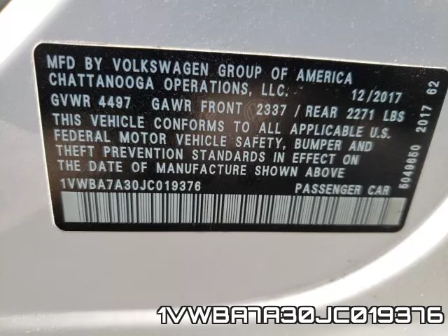1VWBA7A30JC019376 фото 2