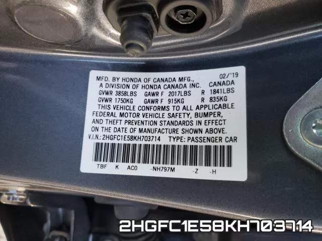 2HGFC1E58KH703714 фото 2