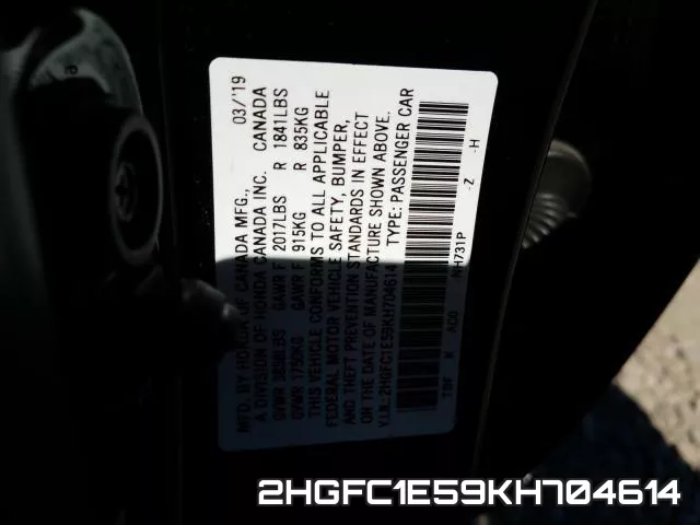 2HGFC1E59KH704614 фото 2
