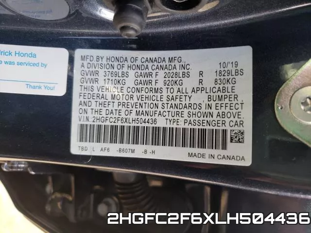 2HGFC2F6XLH504436 фото 2