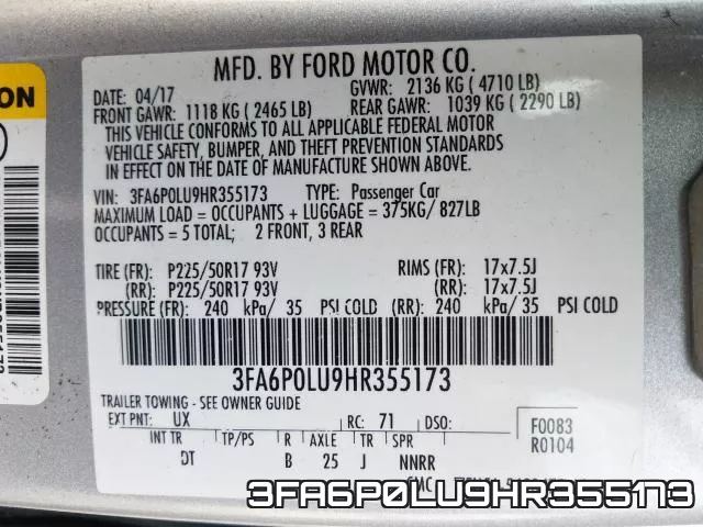 3FA6P0LU9HR355173 фото 2