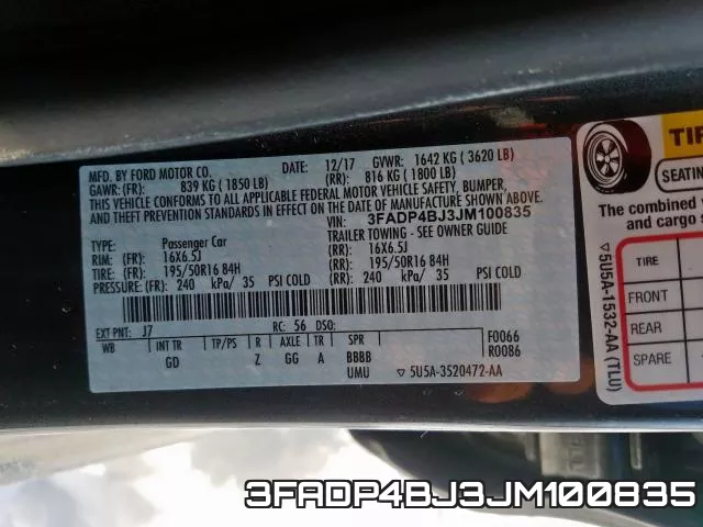 3FADP4BJ3JM100835 фото 2