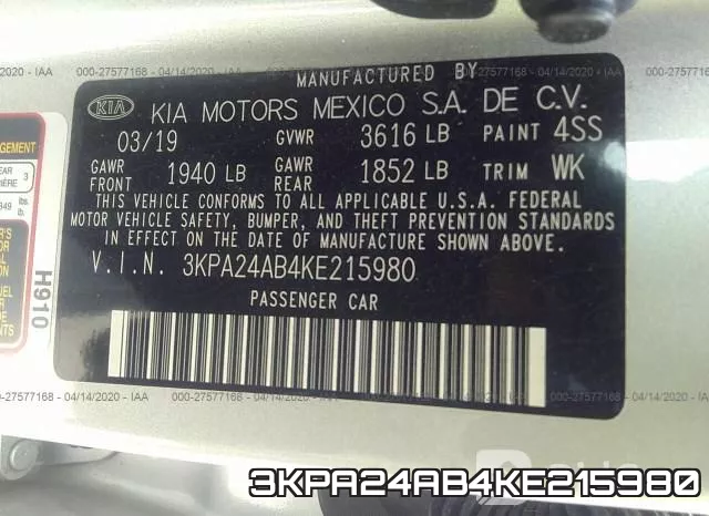 3KPA24AB4KE215980 фото 10