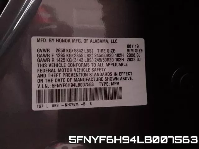 5FNYF6H94LB007563 фото 2