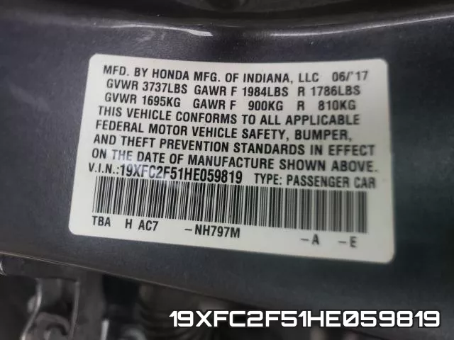 19XFC2F51HE059819 фото 2