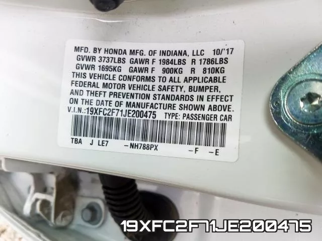 19XFC2F71JE200475 фото 2