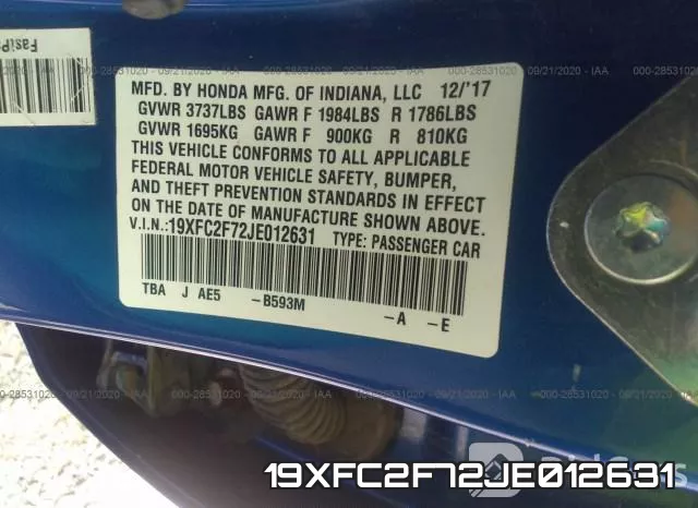 19XFC2F72JE012631 фото 10