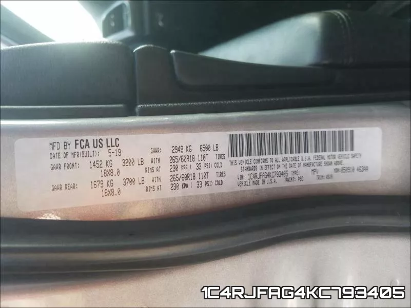 1C4RJFAG4KC793405 фото 2