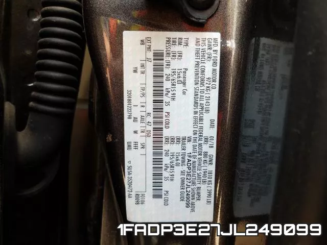 1FADP3E27JL249099 фото 2