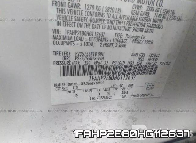 1FAHP2E80HG112637 фото 10
