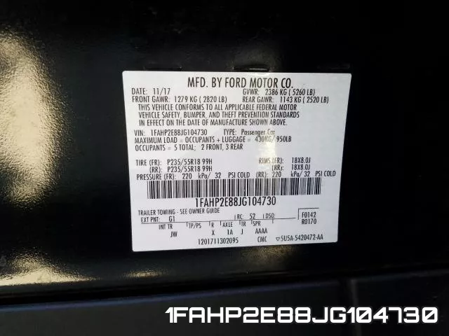 1FAHP2E88JG104730 фото 2