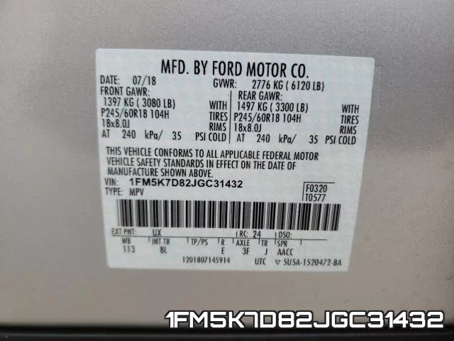 1FM5K7D82JGC31432 фото 2