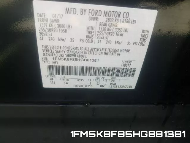 1FM5K8F85HGB81381 фото 2
