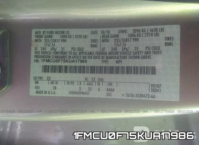 1FMCU0F75KUA17986 фото 10