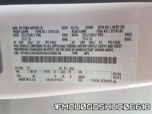1FMCU0GD5HUC06618 фото 2