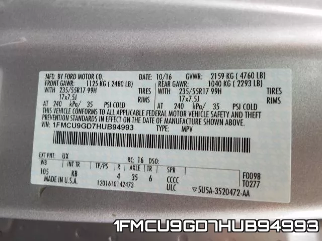 1FMCU9GD7HUB94993 фото 2