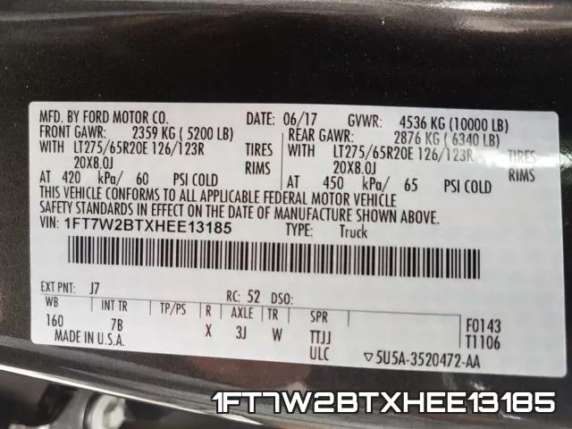 1FT7W2BTXHEE13185 фото 2