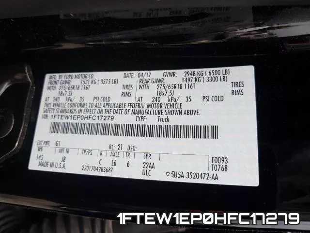 1FTEW1EP0HFC17279 фото 2